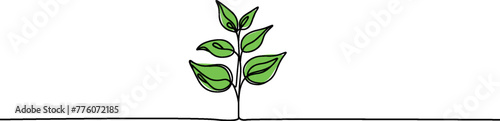 Growing sprout one line art .Vector silhouette of growing green plant. Hand drawn green leaf. Growing sprout plant continuous line .Plant with roots single line.
