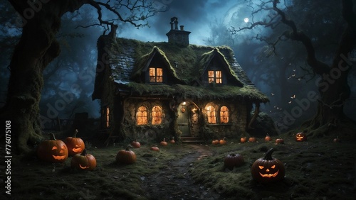 halloween house with pumpkin,A Tale of Twisted Trees and Fairy Tale Magic © Chanul