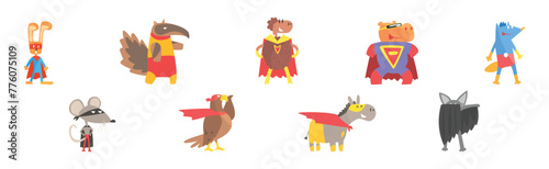 Animals Dressed As Superheroes with Cape And Mask Vector Set