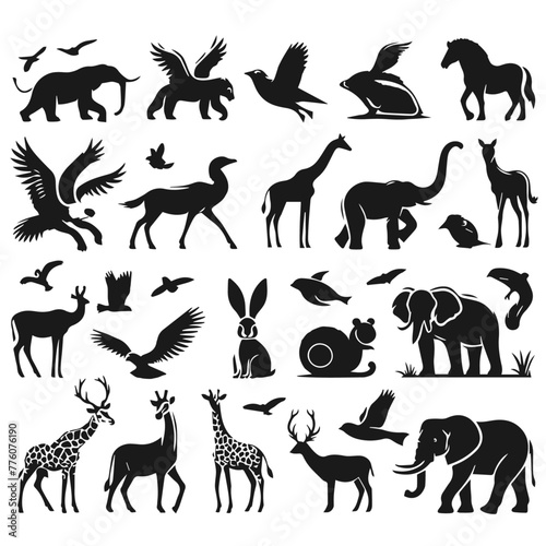 A large set of animals of the world on a light background. 
