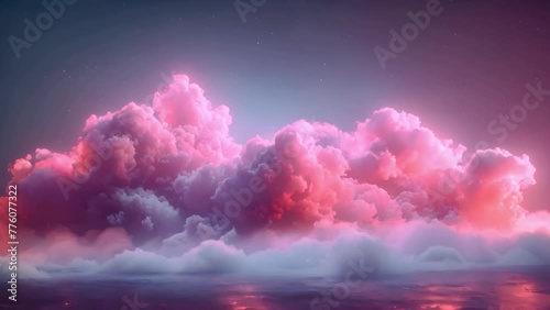 Animated pink clouds. Background with vanilla sky. Camera moving through pink clouds to pink world Amazing 4k video pastel pink colors. Fluffy clouds fantasy photo