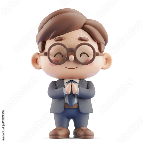 3d cute young businessman character show a gesture of worship