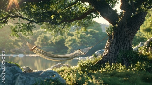 3D animation of a shaded hammock swing under a tree