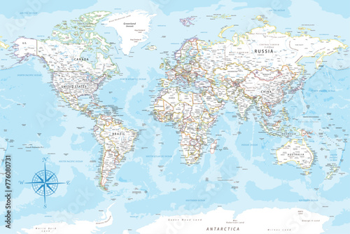 World Map - Highly Detailed Colored Vector Map of the World. Ideally for the Print Posters.