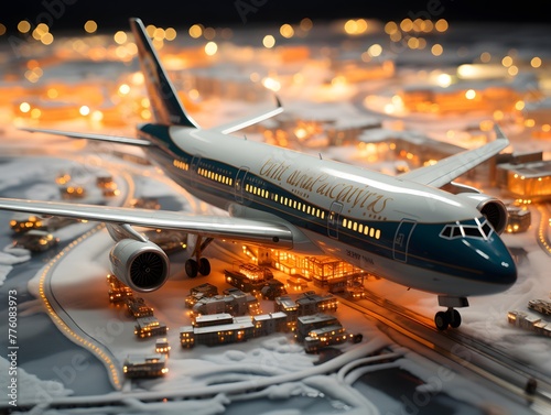 3d illustration. Airplane on the background of the city.