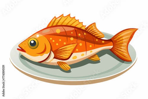  fried fish on the dish vector illustration