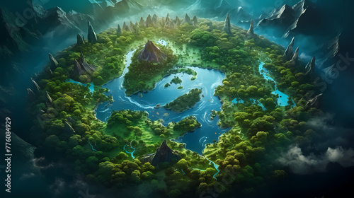 Aerial View of Vibrant Forest Shaped Like Earth Continents Representing Global Environmental Conservation Concept