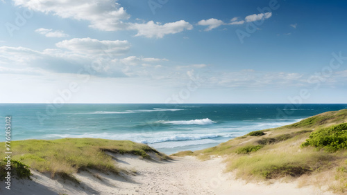 for advertisement and banner as Coastal Breeze Highlighting the refreshing and invigorating coastal landscapes. in Fresh Landscape theme ,Full depth of field, high quality ,include copy space on left, © Gohgah