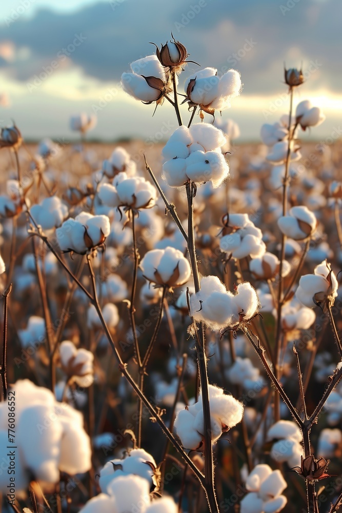 Dramatic clouds loom over a sprawling field of cotton, each puff mimicking the sky's tumultuous forms