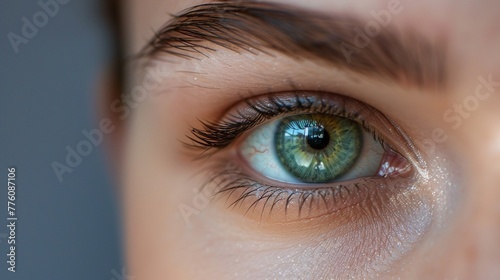 Close-Up of Woman's Green Eye on Dark Background