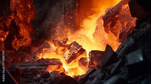 Intense display of molten metal and sparks from nickel smelting furnace