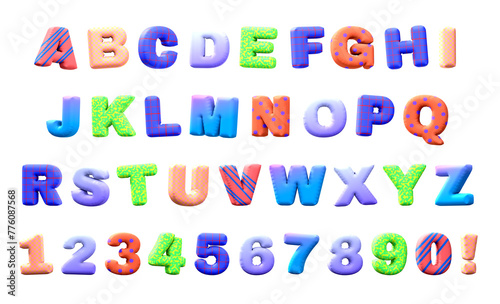 Set of balloon multicolored letters Inflatable abc alphabet 3d rendering isolated