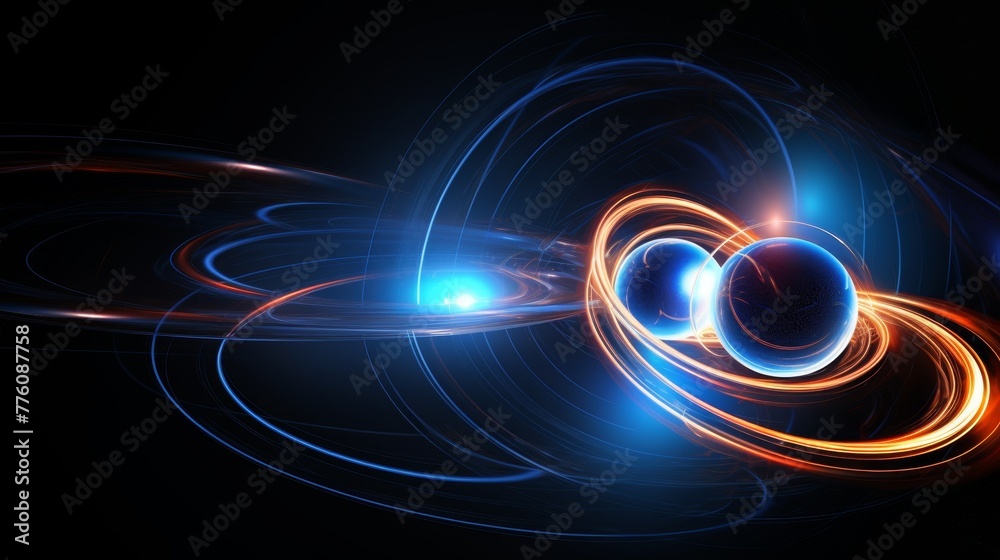 Interacting Energy Orbs, Blue and Orange Magnetic Forces