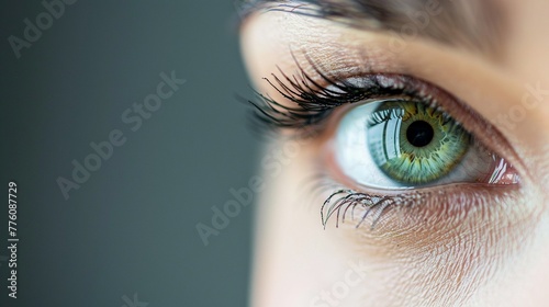 Close-Up of Woman's Green Eye on Dark Background