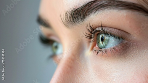 Close-Up of Woman's Green Eye on Dark Background