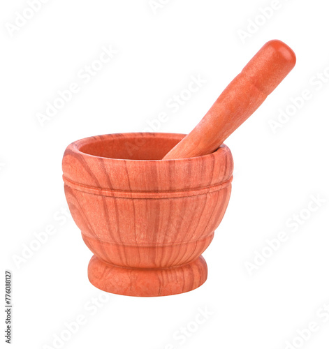 Wooden pattern mortar and pestle on transparent png