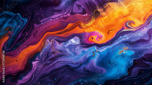 Galactic Swirl: Vivid Psychedelic Fluid Art with Swirling Nebula Colors for Abstract Wallpapers and Cosmic Decor Themes