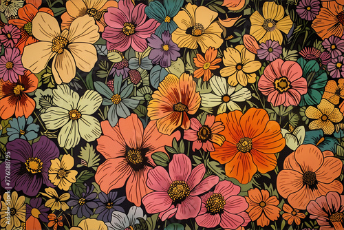 Vibrant floral pattern on a dark background