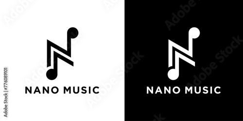 Alphabet letter monogram logo Letter N with music note
