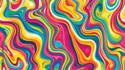 Groovy hippie 70s backgrounds. Waves, swirl, twirl pattern. Twisted and distorted vector texture in trendy retro psychedelic style. Y2k aesthetic. Vector © Amer