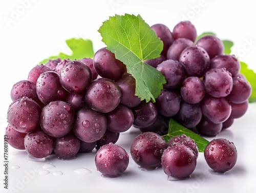 bunch of red grapes on white background