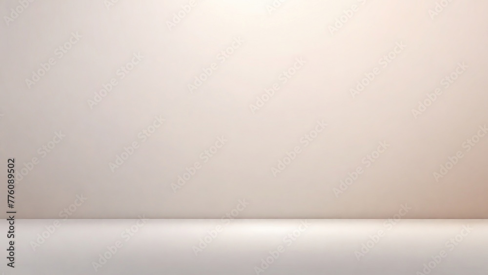 White background in soft neutral tones whith gradient. Empty free space in beige and white with top lighting for showing. Desktop mockup with imitation wall and table for product presentation. White background in soft neutral tones whith gradient. Empty free space in beige and white with top lighting for showing. Desktop mockup with imitation wall and table for product presentation.