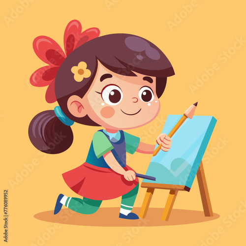 happy-cute-little-kid-girl-draw-on-canvas