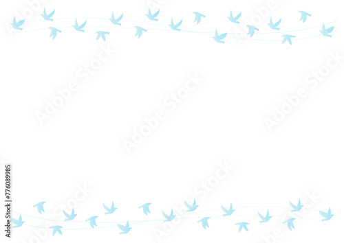 水色の鳥のシルエット模様フレームイラスト