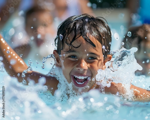 Family pool day, laughter and splashes, joy in the water