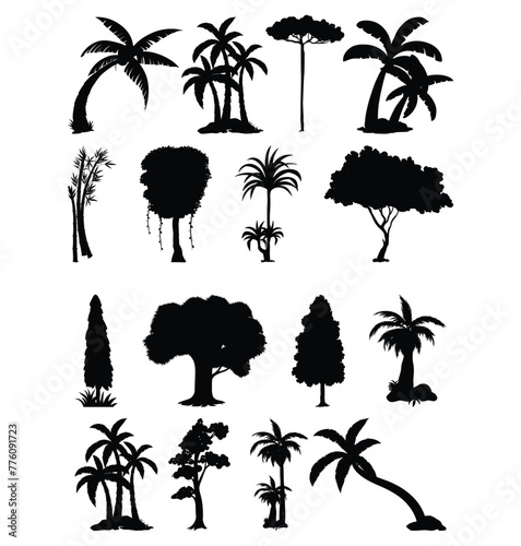 tree icon set black and white - eps 10