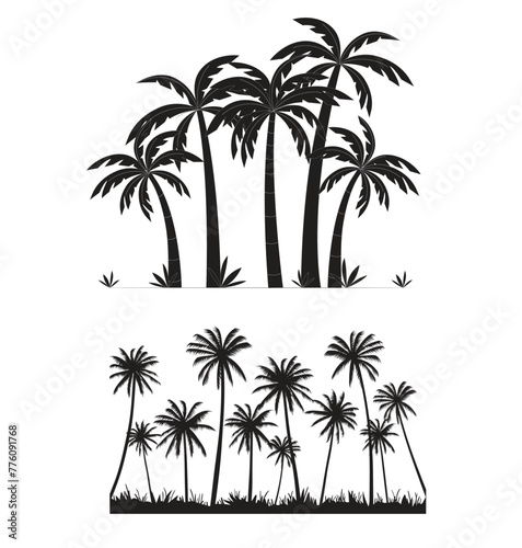 tree icon set black and white - eps 10