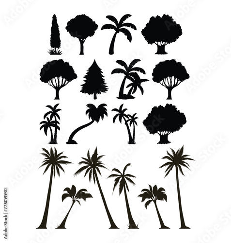 tree icon set black and white - eps 10