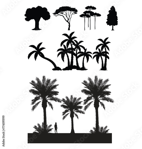 tree icon set black and white - eps 10