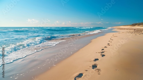 Secluded beach getaway  footsteps in pristine sand  horizon endless
