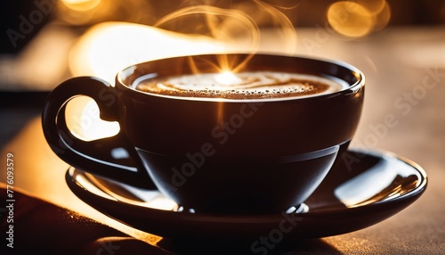 An aromatic cup of coffee casts a charming heart-shaped shadow, evoking warmth and affection in a cozy ambiance.