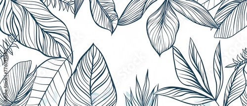 The abstract foliage pattern is a hand drawn pattern in the form of tropical leaves, leaf branches, and plants. The pattern is intended for banners, prints, decorations, and fabrics.