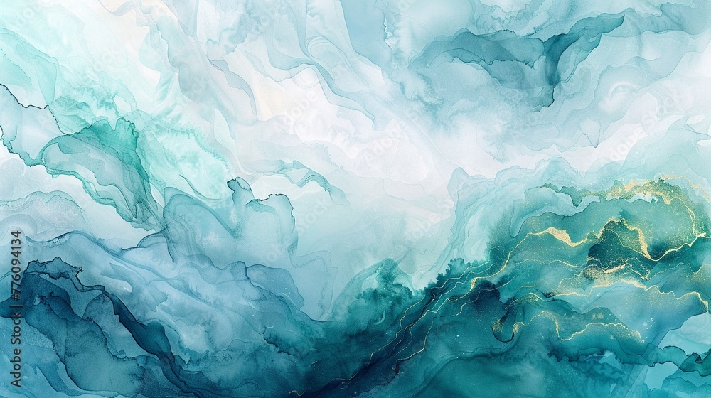 Abstract watercolor textile design, blending aquatic blues and greens for a fluid, serene wallpaper Dreamy aesthetic
