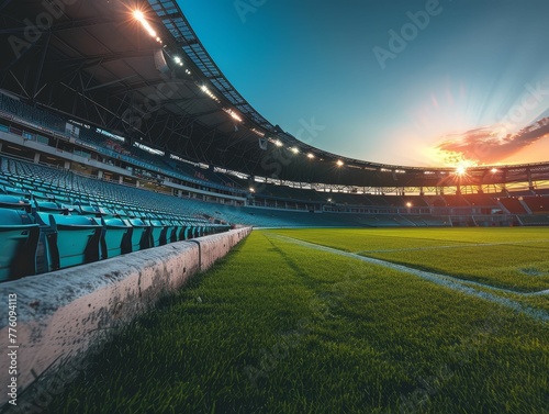 Storied football stadium at dawn, empty seats filled with echoes of cheers © Jiraphiphat