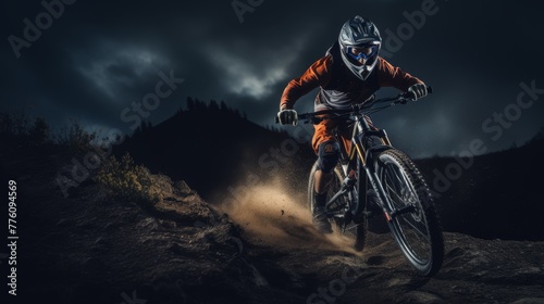 Mountain Biker riding down a tricky trail