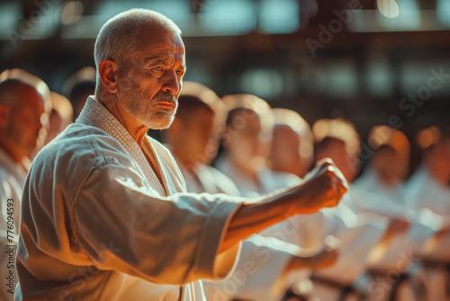 A skilled sensei showing karate techniques, guiding and inspiring students with precision and expertise
