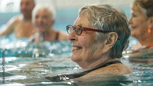 Swimming lesson for seniors, lifelong learning, waters embrace photo
