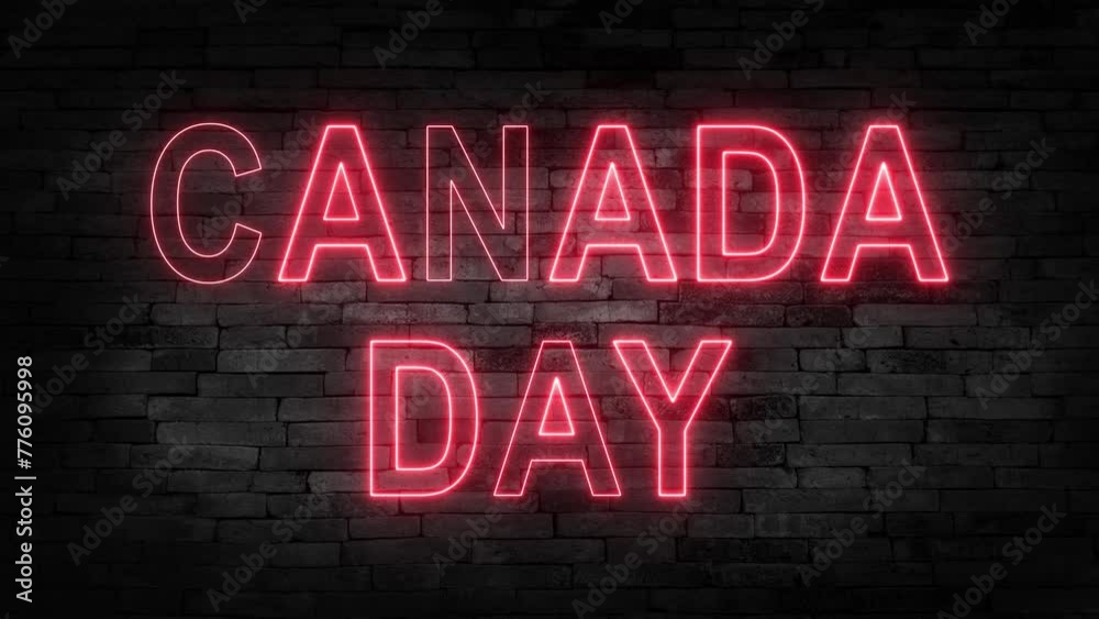 3D Rendering Canada Day Neon Sign with a Brick Wall Background 4K. 3D Rendering Canada Day Neon Sign with a Brick Wall Background 4K.