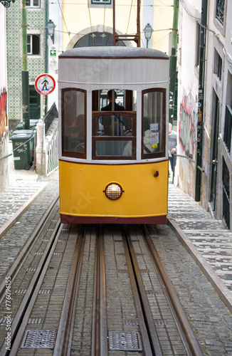 Lisboa, Portugal -  tranvía amarillo - Bica Elevator  photo