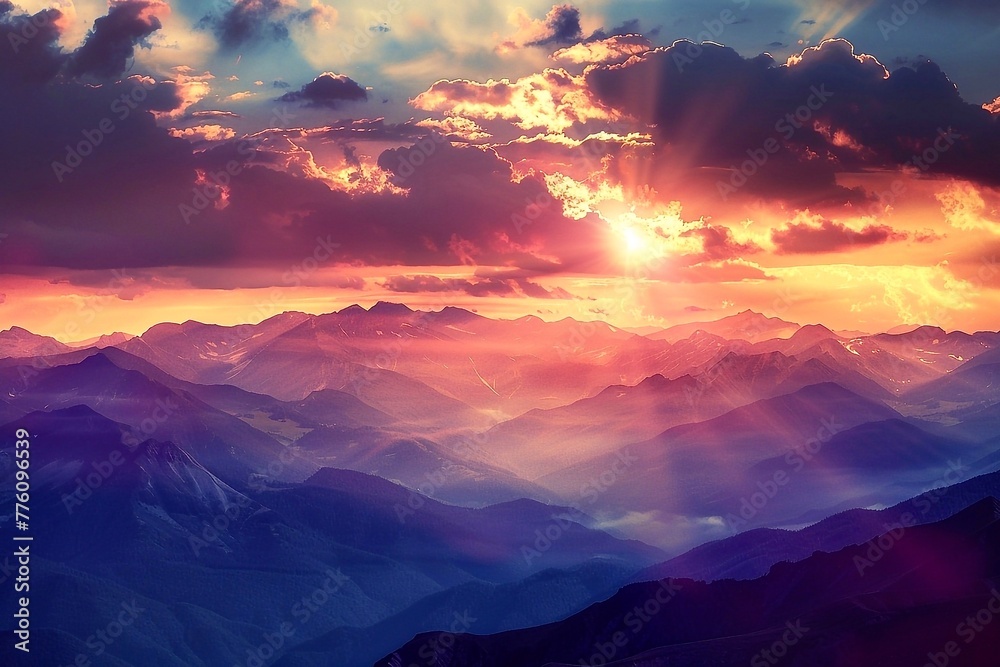 Beautiful sunset in the mountains. Sunrise in the mountains. Mountains landscape.