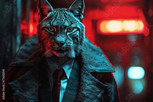Feline Federation, a secretive cabal controlling the exotic cat industry, led by a lynx, with a sleek, dark, and organized crime feel , hyper realistic photo