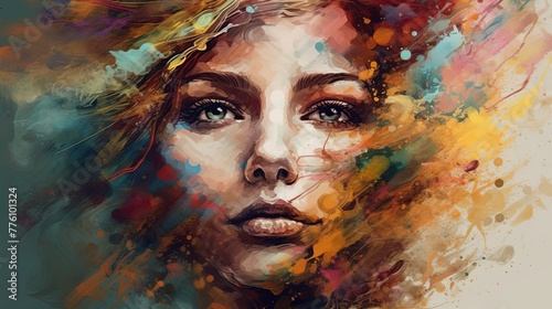 Abstract image of a woman’s serene face with soft colours and flowing lines, evoking peace, stillness, and inner calm. Generated AI.