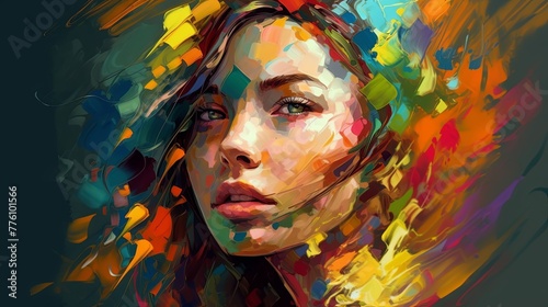 Abstract image of a woman’s serene face with soft colours and flowing lines, evoking peace, stillness, and inner calm. Generated AI.