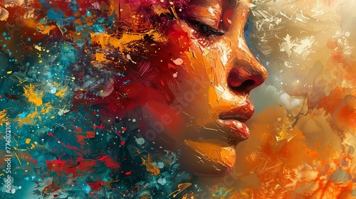 Abstract image of a woman’s serene face with soft colours and flowing lines, evoking peace, stillness, and inner calm. Generated AI.