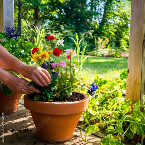 Planting Flowers on a Pot