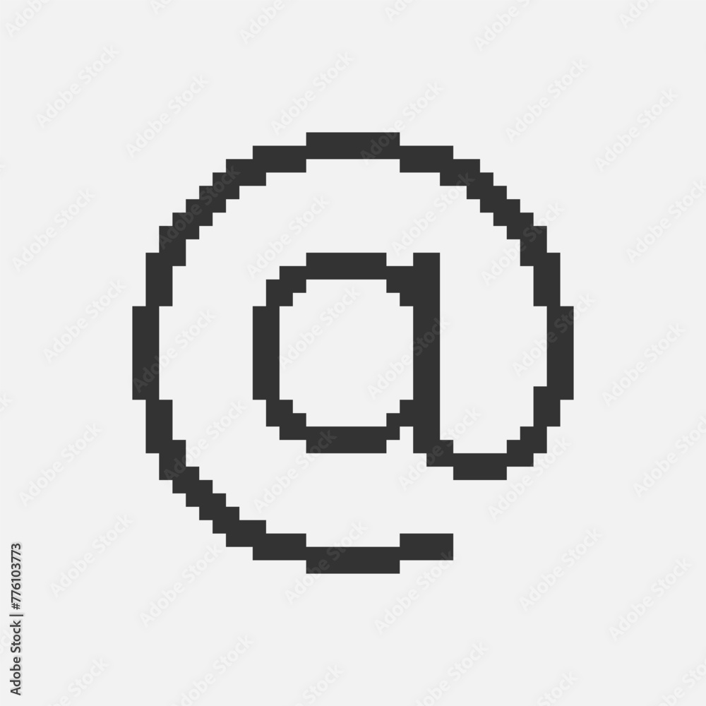 Obraz premium black and white simple flat 1bit vector pixel art icon of round commercial at symbol